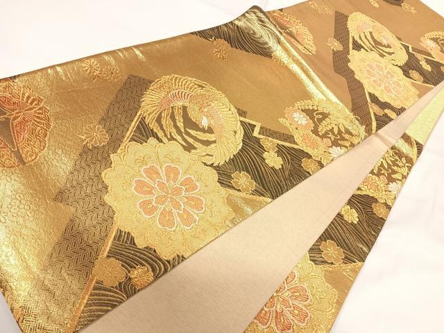 平和屋着物◎六通柄袋帯　花鳥文　金糸　正絹　逸品　AABG2085yx