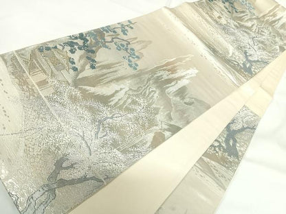 平和屋着物◎六通柄袋帯　錦装嵯峨野　銀糸　正絹　逸品　AABG2093yx