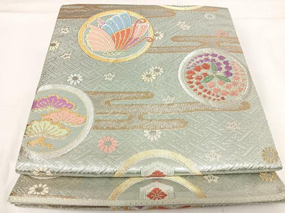 平和屋着物◎六通柄袋帯 花蝶丸文 金銀糸 正絹 逸品 AABG2098yx