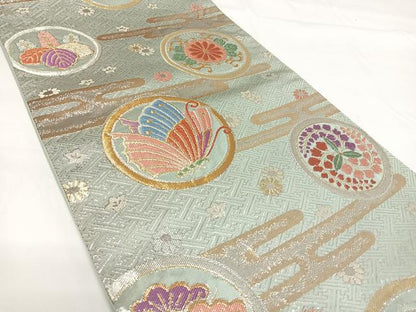 平和屋着物◎六通柄袋帯 花蝶丸文 金銀糸 正絹 逸品 AABG2098yx