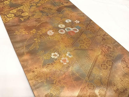 平和屋着物◎六通柄袋帯 唐織 花丸文 金糸 引箔 正絹 逸品 AABG2101yx