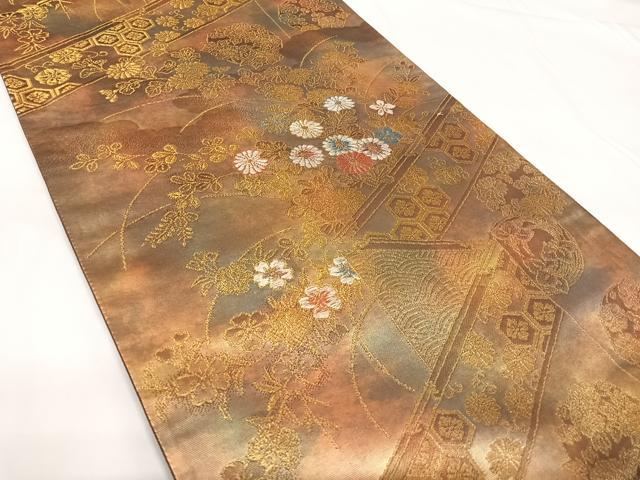 平和屋着物◎六通柄袋帯 唐織 花丸文 金糸 引箔 正絹 逸品 AABG2101yx