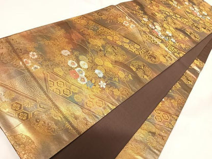 平和屋着物◎六通柄袋帯 唐織 花丸文 金糸 引箔 正絹 逸品 AABG2101yx