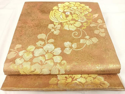 平和屋着物◎六通柄袋帯 花鳥文 金銀糸 正絹 逸品 AABG2105yx