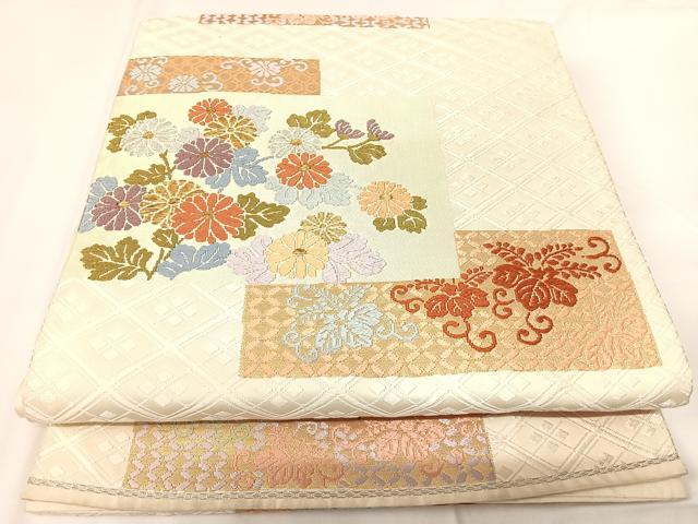 平和屋着物◎六通柄袋帯 唐織 色紙重ね花文 金銀糸 正絹 逸品 AABG2106yx