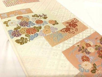 平和屋着物◎六通柄袋帯 唐織 色紙重ね花文 金銀糸 正絹 逸品 AABG2106yx