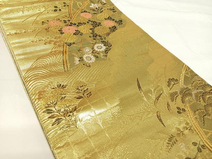 平和屋着物◎佐賀錦 六通柄袋帯 籬花文 金糸 正絹 逸品 AABG2109yx
