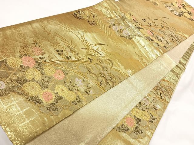 平和屋着物◎佐賀錦 六通柄袋帯 籬花文 金糸 正絹 逸品 AABG2109yx