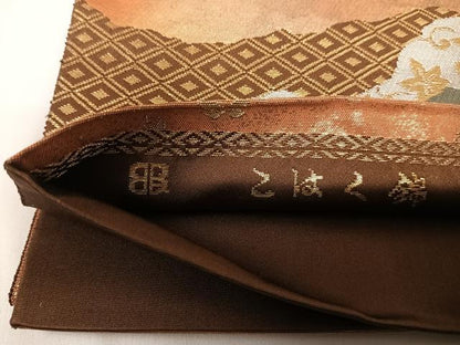 平和屋着物◎西陣 服部織物謹製 六通柄袋帯 こはく錦 手工芸 道長花文 金銀糸 正絹 逸品 AABG2110yx