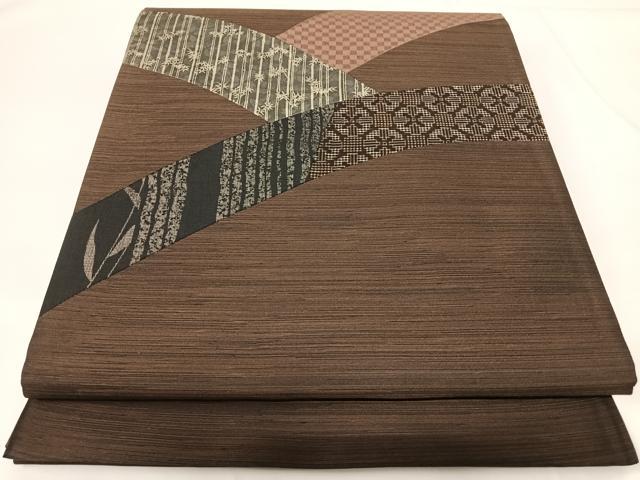 平和屋着物◎太鼓柄袋帯　紬地　切嵌笹竹文　正絹　逸品　AABG2111yx