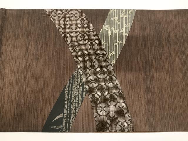 平和屋着物◎太鼓柄袋帯　紬地　切嵌笹竹文　正絹　逸品　AABG2111yx