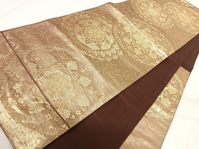 平和屋着物◎六通柄京袋帯 正倉院花文 金糸 正絹 逸品 AABG2115yx