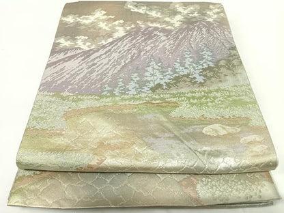 平和屋着物◎六通柄袋帯　水晶岳を望む　金銀糸　正絹　逸品　AABG2116yx