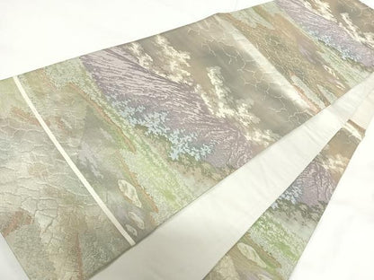 平和屋着物◎六通柄袋帯　水晶岳を望む　金銀糸　正絹　逸品　AABG2116yx
