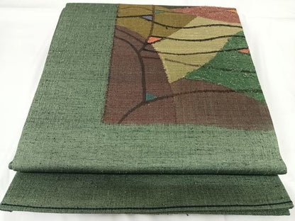 平和屋着物◎太鼓柄袋帯 紬地 幾何学文様 正絹 逸品 AABG2118yx