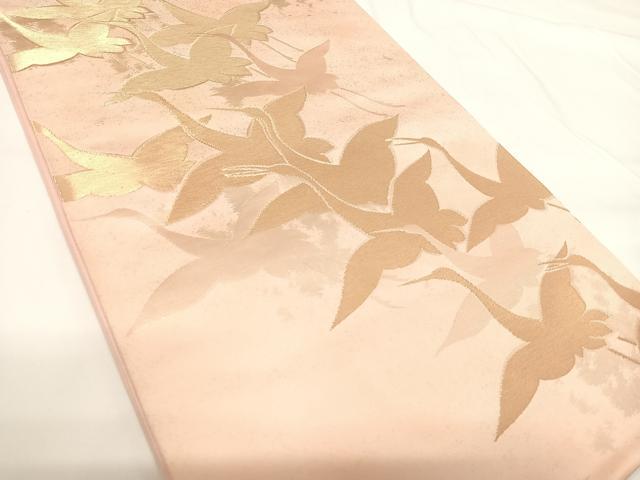 平和屋着物◎六通柄袋帯 新錦 群鶴 金糸 正絹 逸品 AABG2121yx