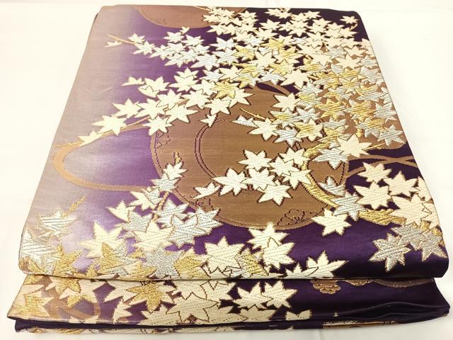 平和屋着物◎六通柄袋帯　唐織　楓　金銀糸　正絹　逸品　AABG2124yx
