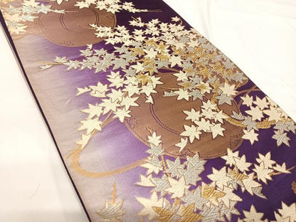 平和屋着物◎六通柄袋帯　唐織　楓　金銀糸　正絹　逸品　AABG2124yx