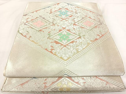平和屋着物◎六通柄袋帯 唐織 花菱文 金銀糸 正絹 逸品 AABG2125yx