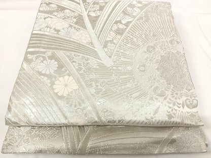 平和屋着物◎両面全通柄袋帯 孔雀に若松文錦 銀糸 正絹 逸品 AABG2127yx