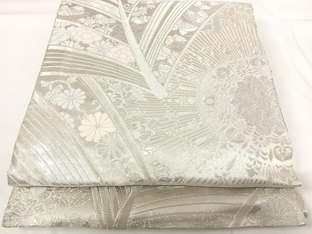 平和屋着物◎両面全通柄袋帯 孔雀に若松文錦 銀糸 正絹 逸品 AABG2127yx