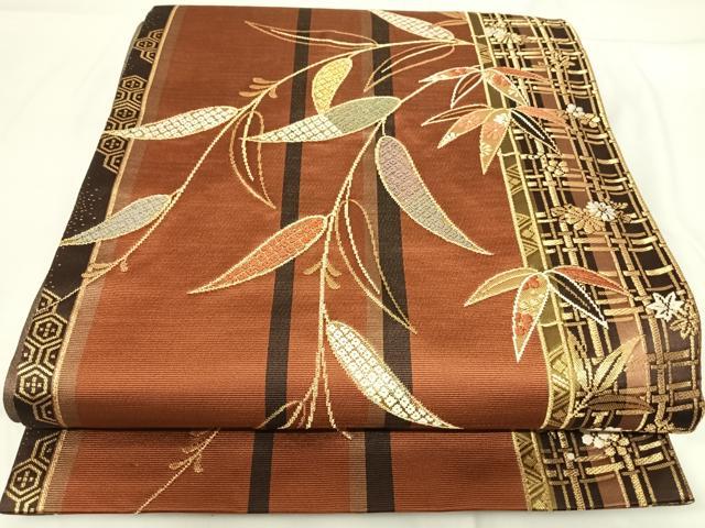 平和屋着物◎六通柄袋帯 唐織 枝葉文 金糸 正絹 逸品 AABG2132yx