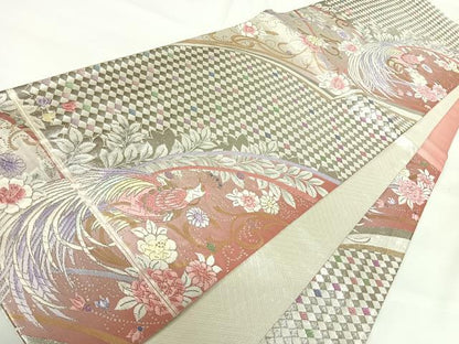 平和屋着物◎佐賀錦　六通柄袋帯　唐織　花鳥文　金銀糸　正絹　逸品　AABG2134yx