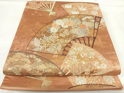 平和屋着物◎六通柄袋帯 唐織 雅扇散蒔絵 金銀糸 正絹 逸品 AABG2137yx
