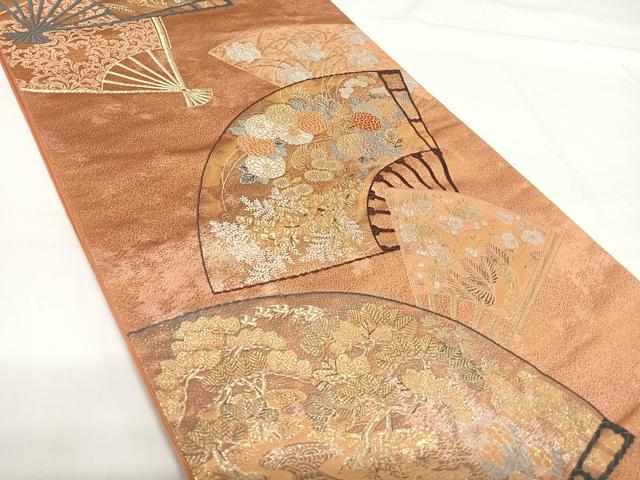 平和屋着物◎六通柄袋帯 唐織 雅扇散蒔絵 金銀糸 正絹 逸品 AABG2137yx