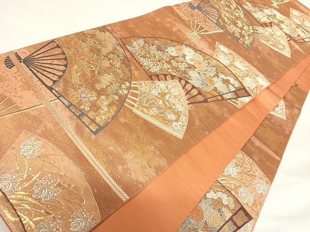 平和屋着物◎六通柄袋帯 唐織 雅扇散蒔絵 金銀糸 正絹 逸品 AABG2137yx
