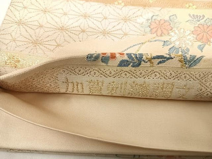 平和屋着物◎六通柄袋帯 九百別織 加賀刺繍調文 金銀糸 正絹 逸品 AABG2138yx
