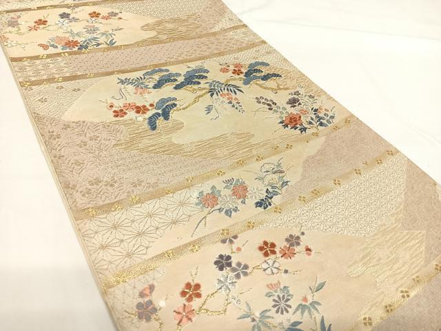 平和屋着物◎六通柄袋帯 九百別織 加賀刺繍調文 金銀糸 正絹 逸品 AABG2138yx
