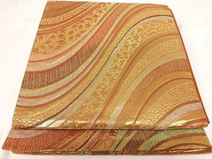 平和屋着物◎六通柄袋帯　流水花文　金糸　正絹　逸品　AABG2139yx