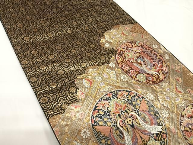 平和屋着物◎六通柄袋帯 唐織 優都里 双鳥花文 金銀糸 正絹 逸品 AABG2145yx