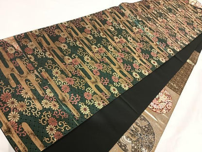 平和屋着物◎六通柄袋帯 唐織 優都里 双鳥花文 金銀糸 正絹 逸品 AABG2145yx