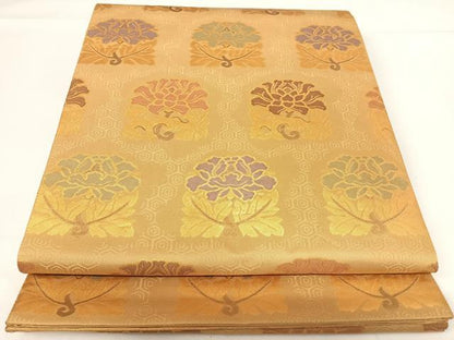平和屋着物◎六通柄袋帯 更紗花文 金糸 正絹 逸品 AABG2146yx