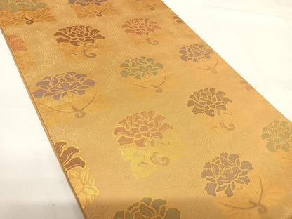 平和屋着物◎六通柄袋帯 更紗花文 金糸 正絹 逸品 AABG2146yx
