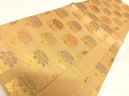 平和屋着物◎六通柄袋帯 更紗花文 金糸 正絹 逸品 AABG2146yx