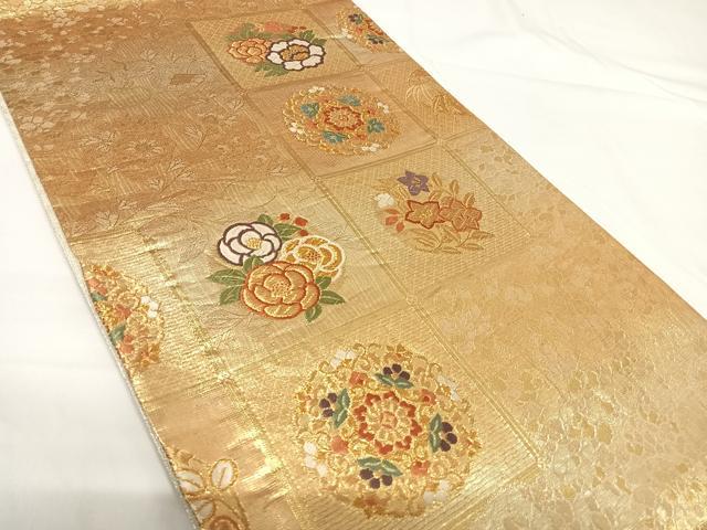 平和屋着物◎佐賀錦 六通柄袋帯 唐織 花丸文 金糸 正絹 逸品 AABG2149yx