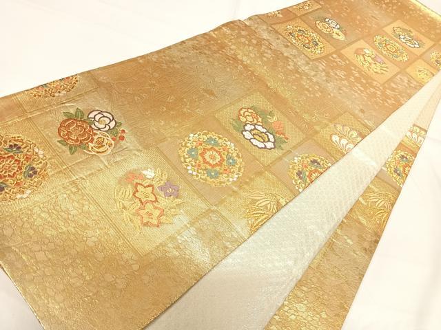 平和屋着物◎佐賀錦 六通柄袋帯 唐織 花丸文 金糸 正絹 逸品 AABG2149yx