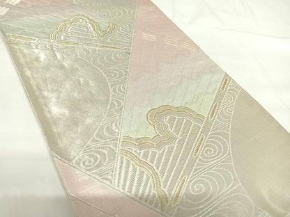 平和屋着物◎六通柄袋帯 流水文 金銀糸 正絹 逸品 AABG2154yx