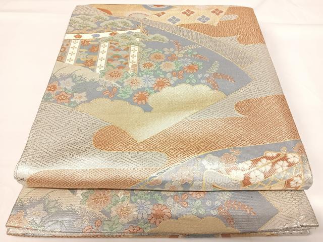 平和屋着物◎宝珠本佐賀錦 六通柄袋帯 九百錦 地紙御所車文 金銀糸 正絹 逸品 AABG2156yx