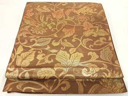 平和屋着物◎六通柄袋帯　花鳥文　金糸　正絹　逸品　AABG2161yx