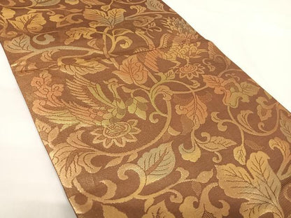 平和屋着物◎六通柄袋帯　花鳥文　金糸　正絹　逸品　AABG2161yx