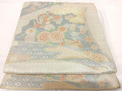 平和屋着物◎宝珠本佐賀錦　六通柄袋帯　九百錦　御所車花文　金銀糸　正絹　逸品　AABG2162yx