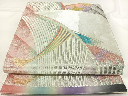 平和屋着物◎六通柄袋帯　唐織　舞扇文　金銀糸　正絹　逸品　AABG2171yx