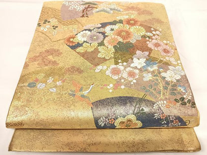 平和屋着物◎西陣 六通柄袋帯 唐織 小袖地紙重ね 金糸 正絹 逸品 AABG2173yx