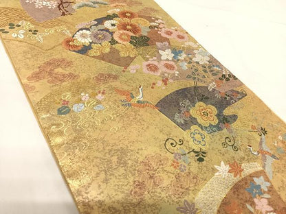 平和屋着物◎西陣 六通柄袋帯 唐織 小袖地紙重ね 金糸 正絹 逸品 AABG2173yx