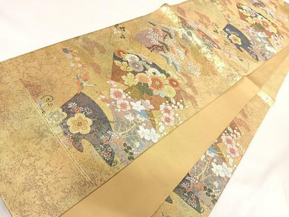 平和屋着物◎西陣 六通柄袋帯 唐織 小袖地紙重ね 金糸 正絹 逸品 AABG2173yx