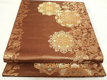 平和屋着物◎六通柄袋帯　正倉院花文　金糸　正絹　逸品　AABG2179yx